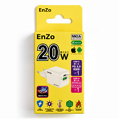 Сетевое зарядное устройство EnZo GaN PRO USB Type-C+A 20W PD/QC белый W20-1C1A